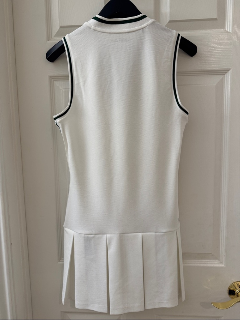 Lacoste White Sleeveless V-Neck Tennis Dress with Forest Green Trim - Picture 4 of 8